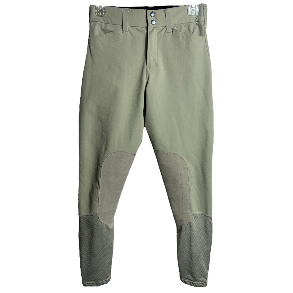 Irideon Knee Patch Riding Equestrian Breeches Zip Belt Loops Khaki